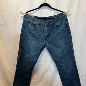 Classic Blue Straight Jeans with Faded Details